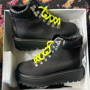 Steve Madden Black Platform Boots with Yellow Laces